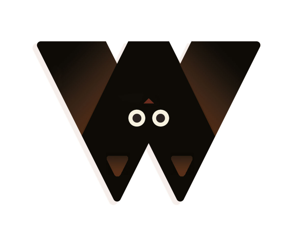 W: drevené písmeno grafické zvieratko
