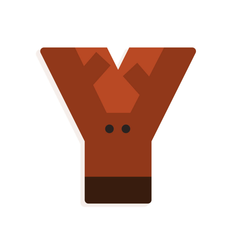 Y: drevené písmeno grafické zvieratko