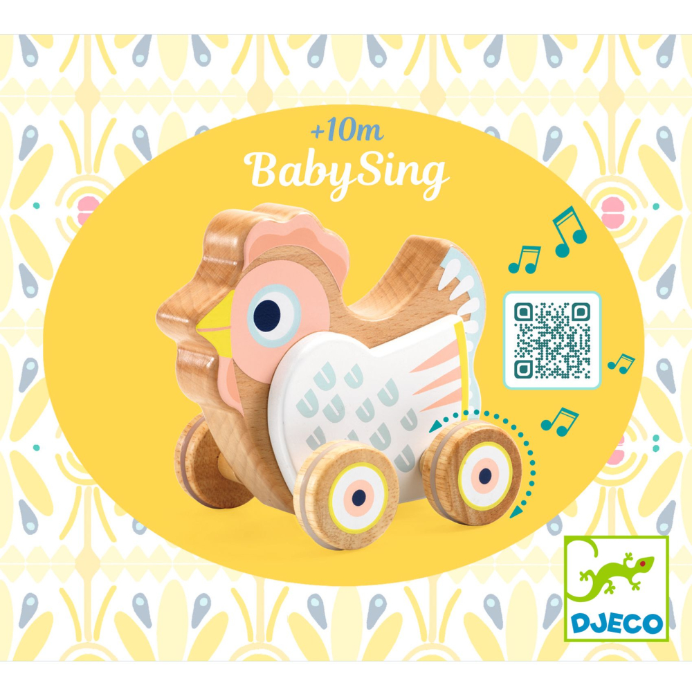 BabySing: drevená sliepočka na tlačenie s melódiou (Baby white)