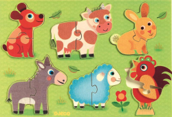 Vkladacie drevené puzzle: Zvieratká na farme