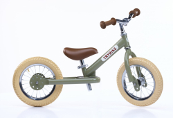 Olivovo-zelené odrážadlo Trybike Steel II vintage: hliníkové kolesá