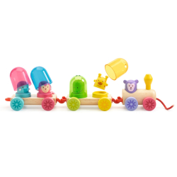 Dúhový vláčik: hračka na ťahanie, skladanie a miešanie farieb; drevo, plast (Baby color)