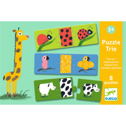 Nahé zvieratká: puzzle trojdielne, 24 dielov; priraďovanie tvar - vzor (Puzzle trio)