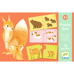 Puzzle duo: Mláďatá zvierat, 12 puzzle (24 dielov)