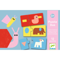 Puzzle duo: Tvary a zvieratá, 12 puzzle (24 dielov)